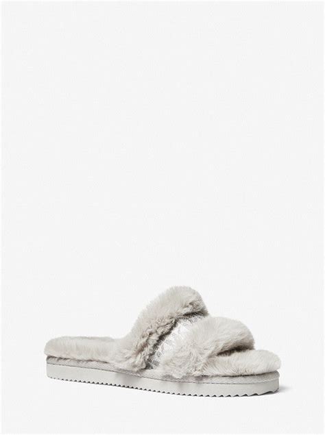michael michael kors scarlett faux fur slide sandal